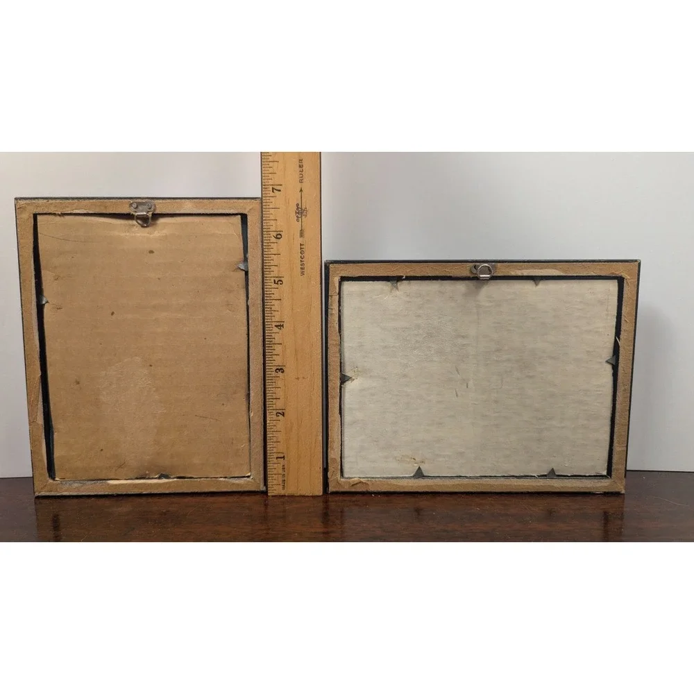 Vintage Paris Postcard Pair Sacré-Cœur Notre Dame Framed Black Wood Frames Set 2